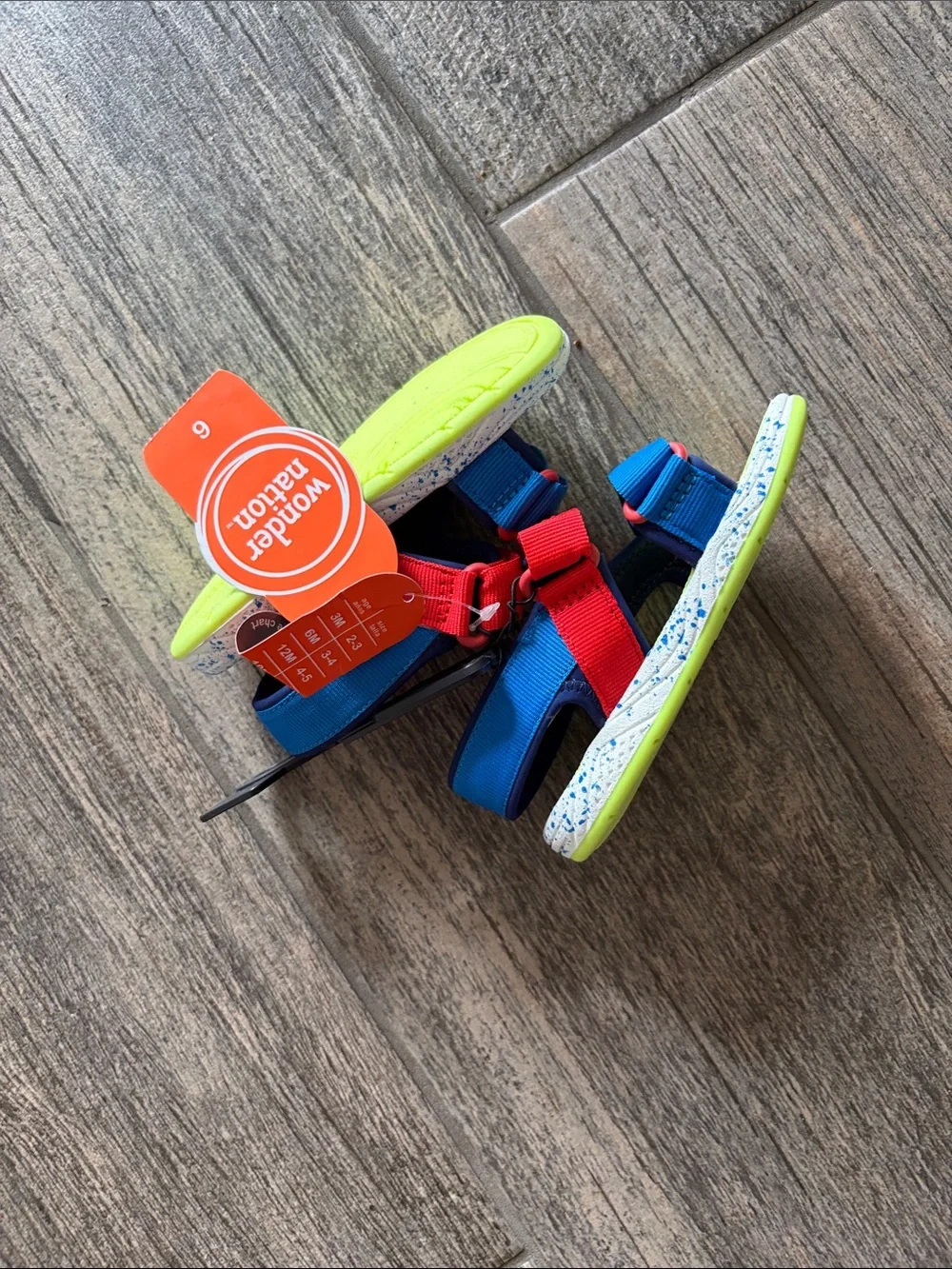 NEW!! wonder nation Neon Green, Red & Blue Hook-and-Loop Kids Sandals